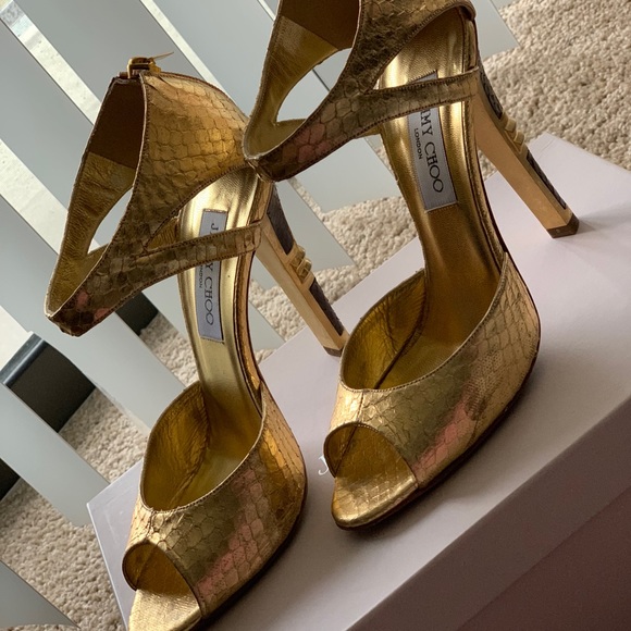 Jimmy Choo Elaphe Gold Snake Skin Heels - Picture 2 of 8